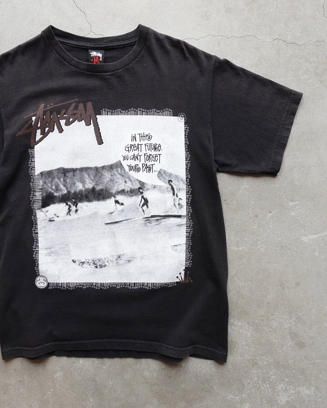 00s Stussy Old Surf Photo T-Shirt Black