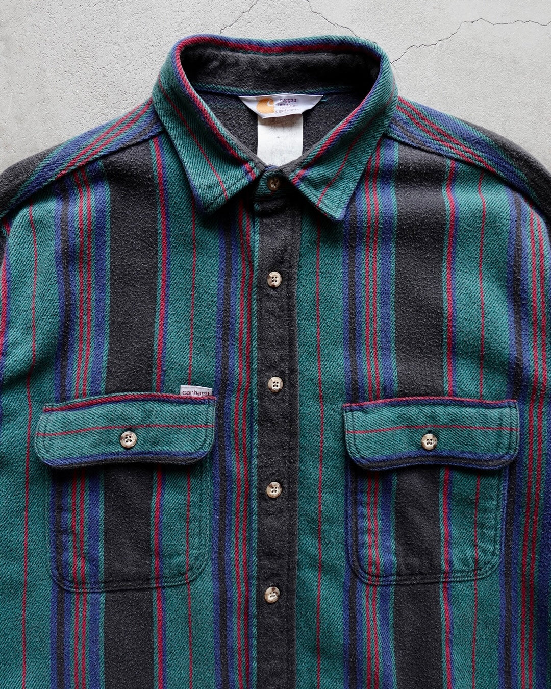 90s Carhartt Stripe Heavy Nel Shirt / Made in USA