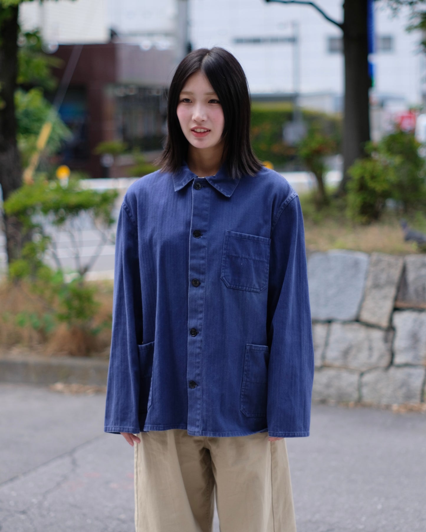 Euro Work Jacket Navy Herringbone