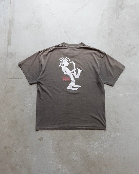 90s Stussy Saxophone Man Pigment Dyed T-Shirt / Made in USA