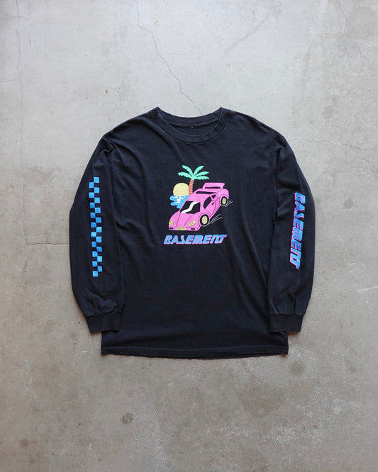Basement Neon Car L/S Tee Black Checker Sleeve