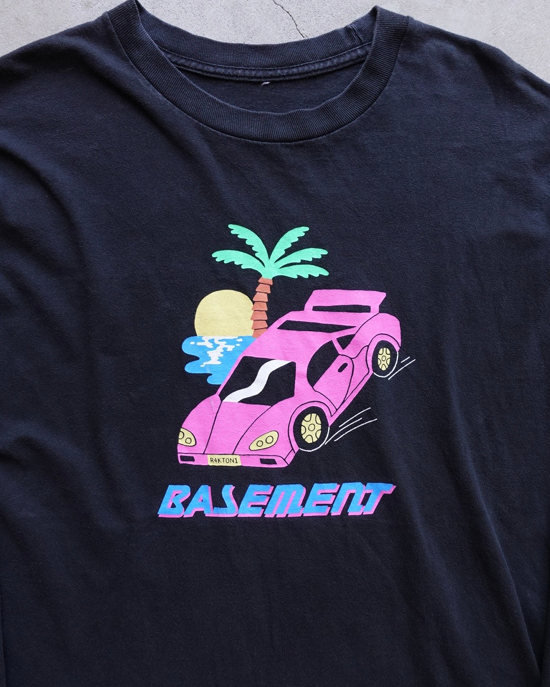 Basement Neon Car L/S Tee Black Checker Sleeve