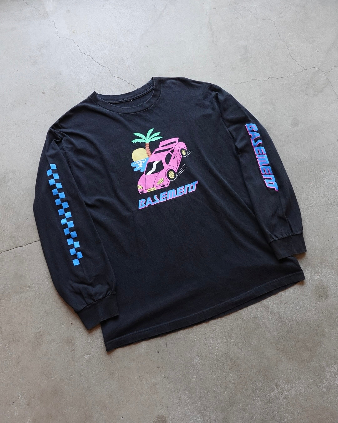 Basement Neon Car L/S Tee Black Checker Sleeve