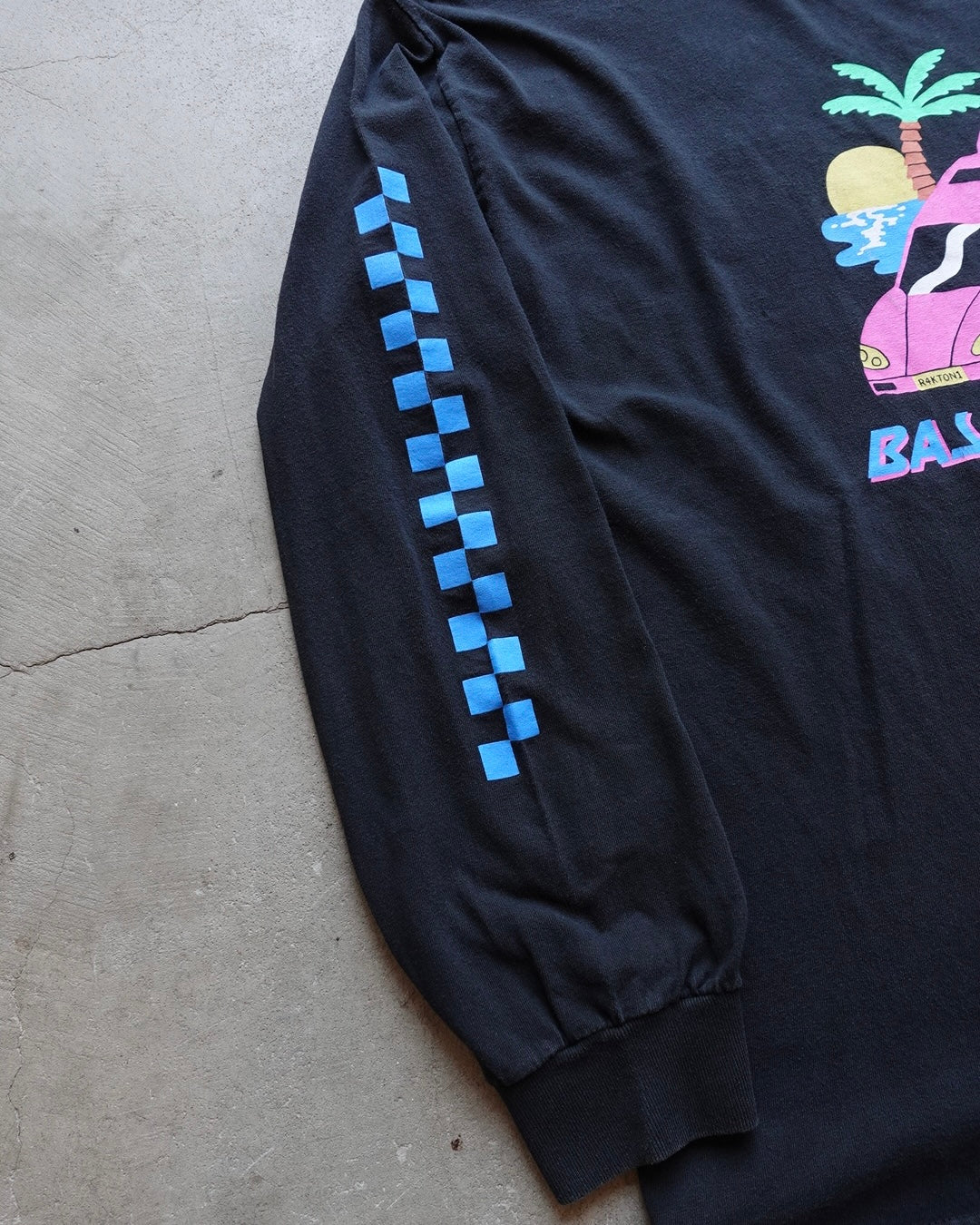 Basement Neon Car L/S Tee Black Checker Sleeve