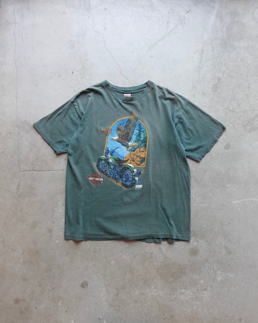 90s Harley-Davidson Eagle Arch Tee Faded Green / Made in USA