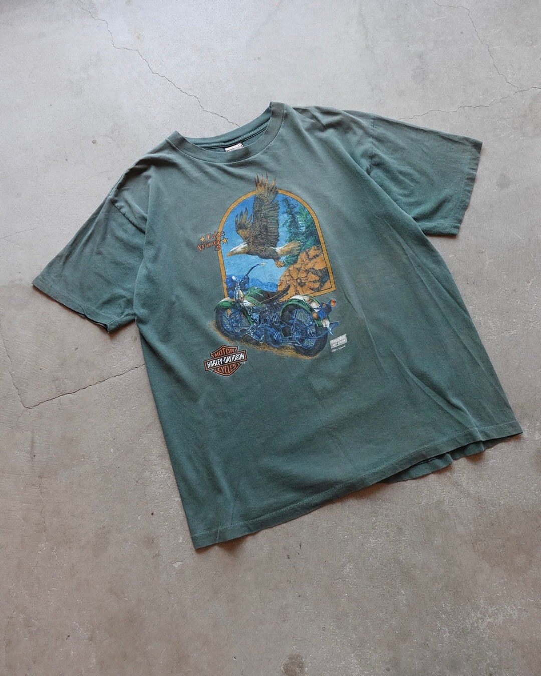 90s Harley-Davidson Eagle Arch Tee Faded Green / Made in USA