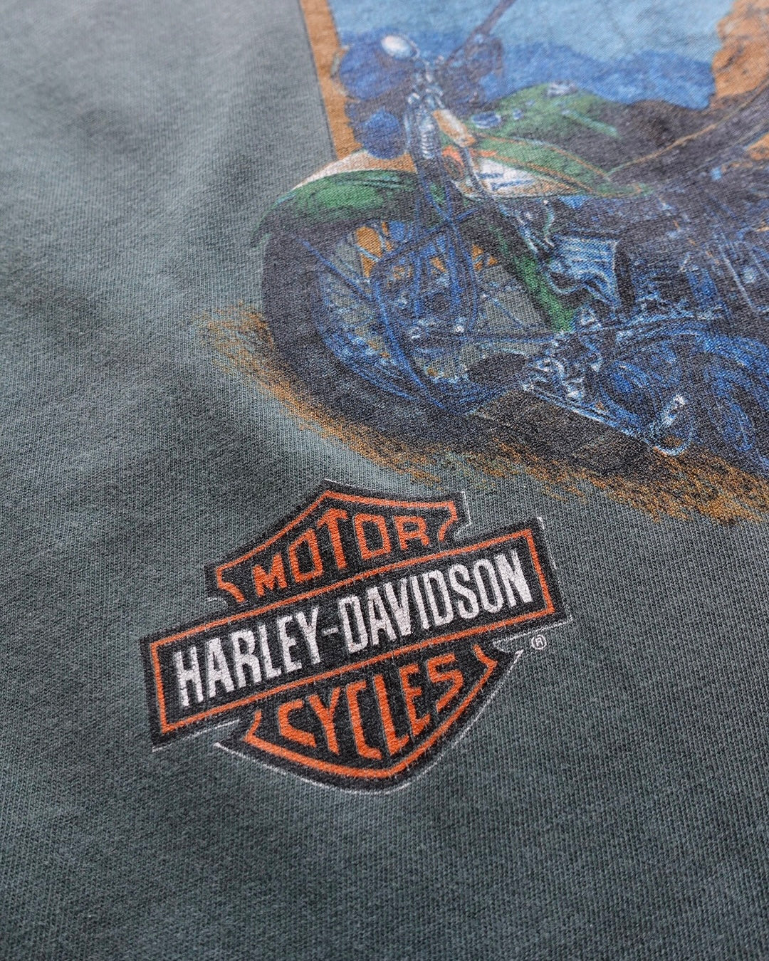 90s Harley-Davidson Eagle Arch Tee Faded Green / Made in USA