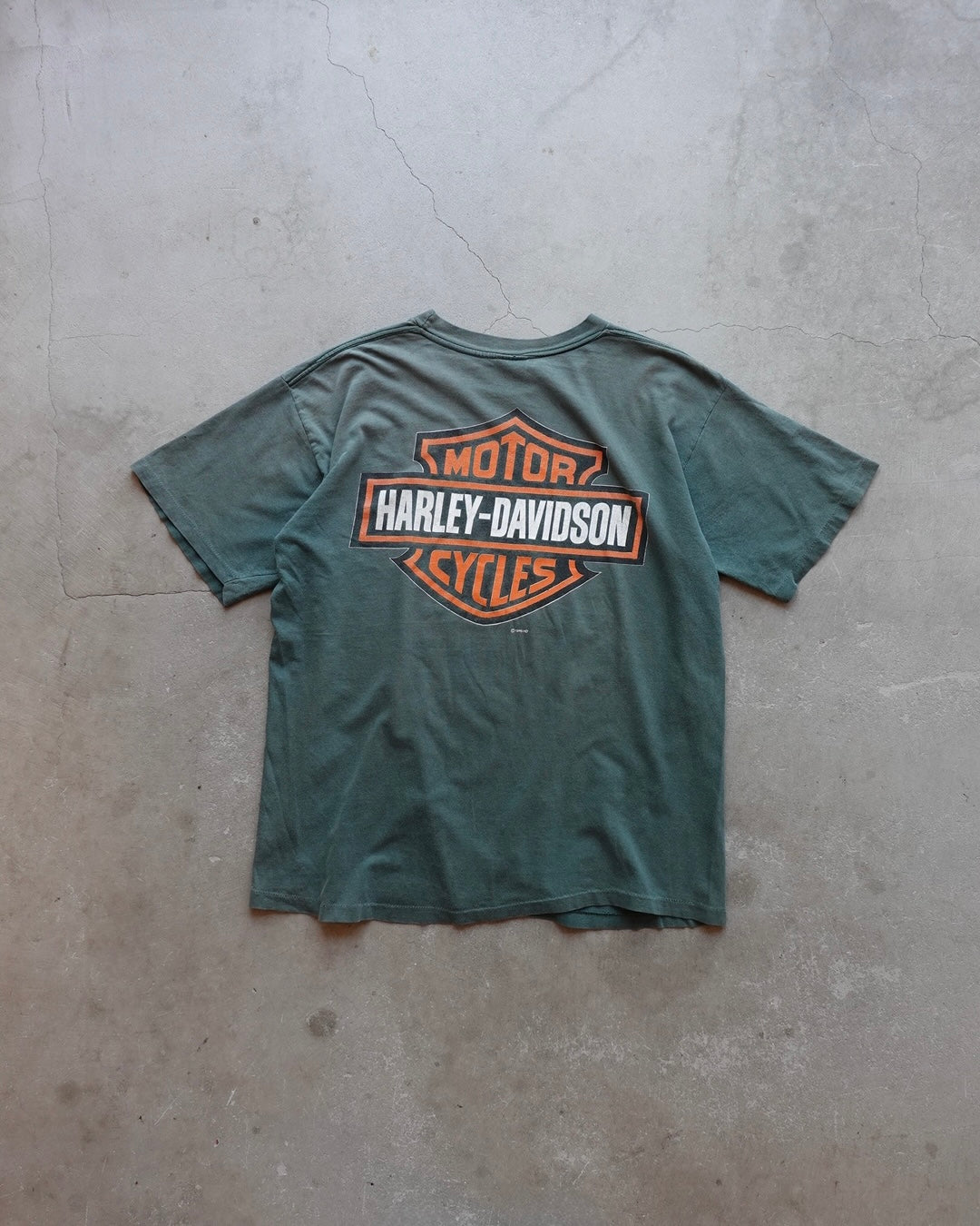 90s Harley-Davidson Eagle Arch Tee Faded Green / Made in USA
