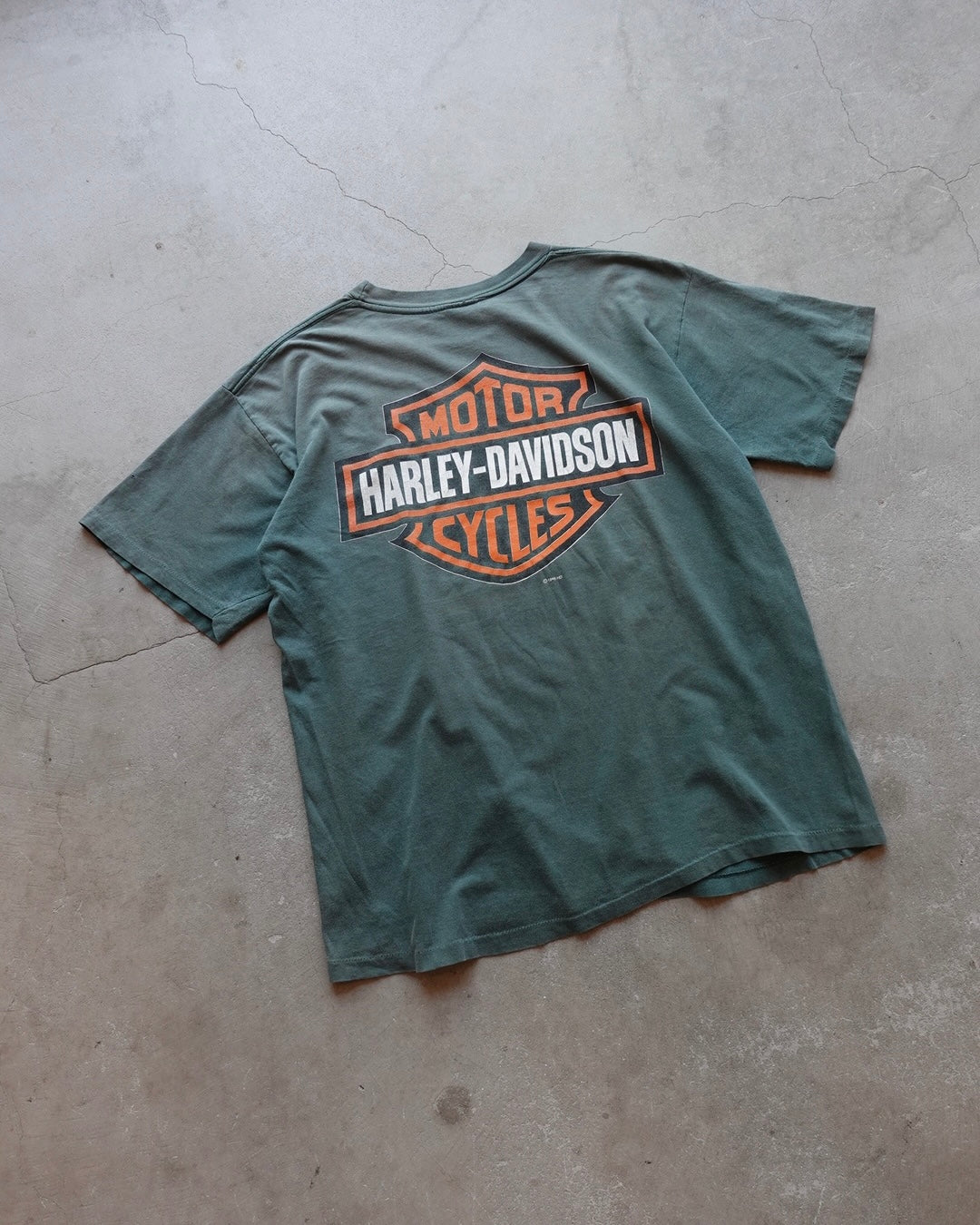 90s Harley-Davidson Eagle Arch Tee Faded Green / Made in USA