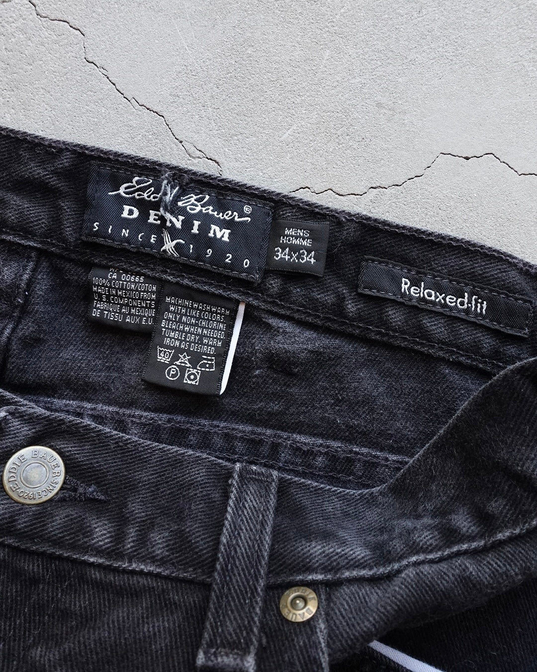 90s Eddie Bauer Black Denim Relaxed-fit Pants Made in Mexico