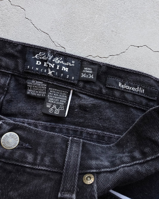 90s Eddie Bauer Black Denim Relaxed-fit Pants Made in Mexico