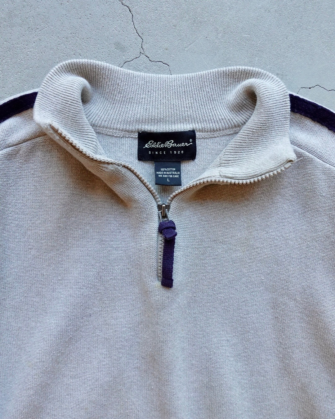 90s-00s Eddie Bauer Euro Line Half Zip Cotton Knit - Gray