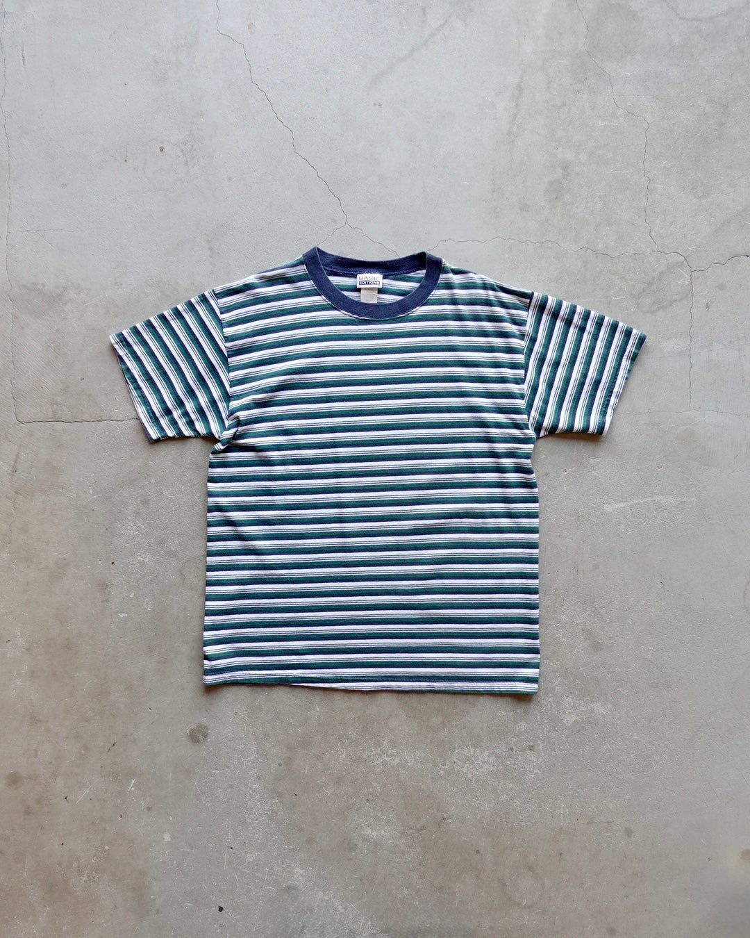 90s BASIC EDITIONS Border T-Shirt Green / Navy / White