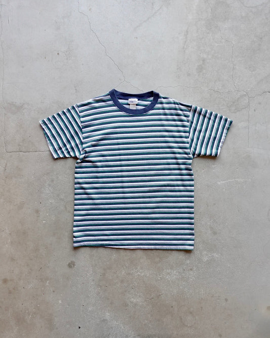 90s BASIC EDITIONS Border T-Shirt Green / Navy / White