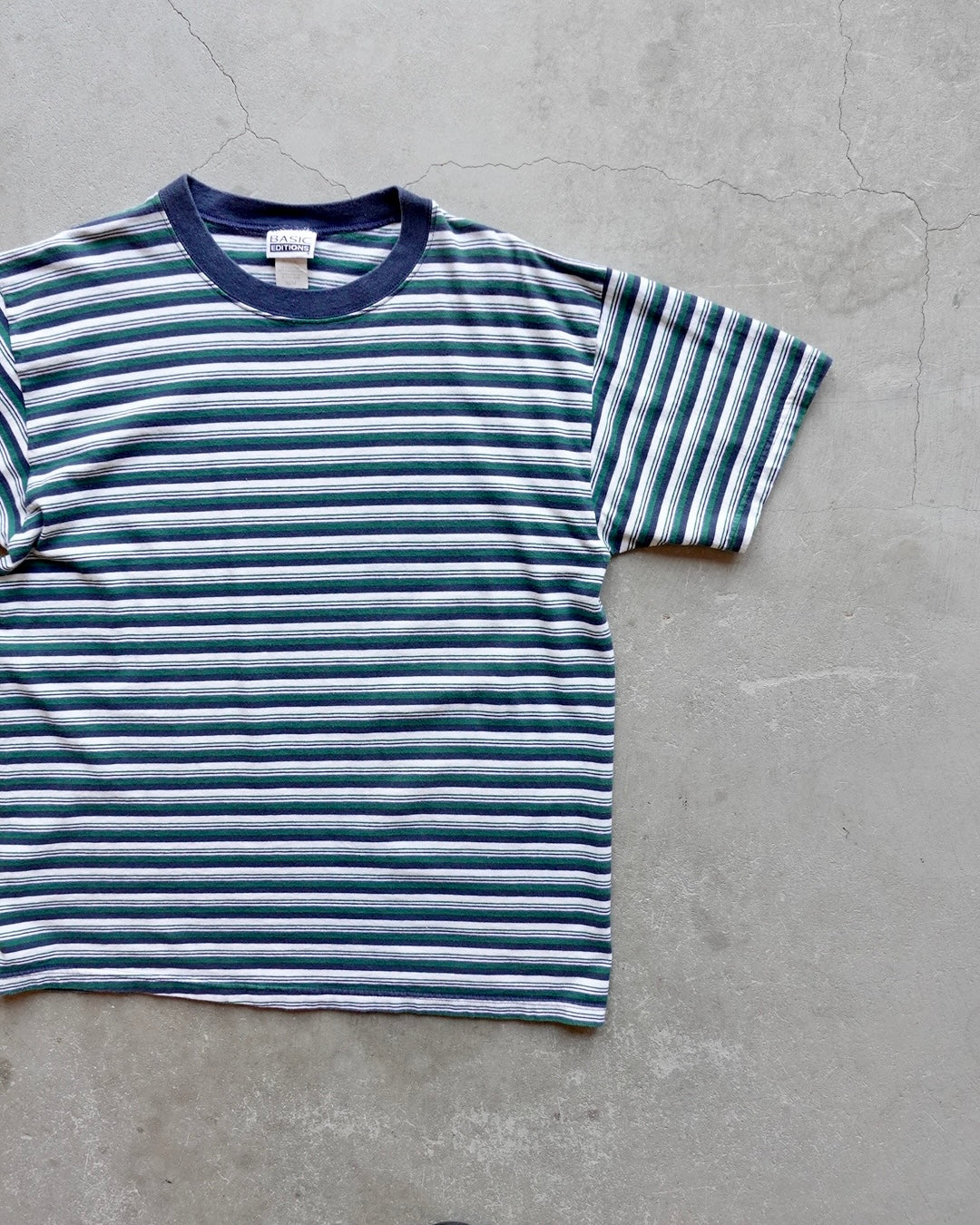 90s BASIC EDITIONS Border T-Shirt Green / Navy / White