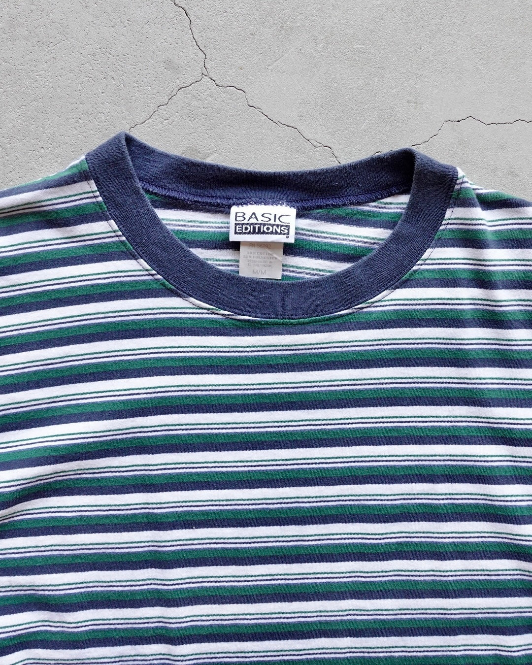90s BASIC EDITIONS Border T-Shirt Green / Navy / White