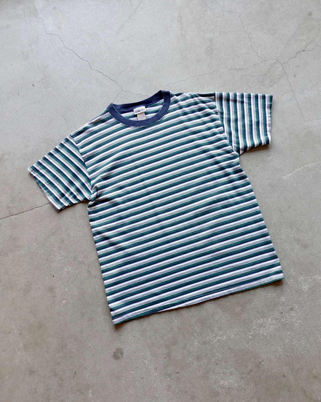 90s BASIC EDITIONS Border T-Shirt Green / Navy / White