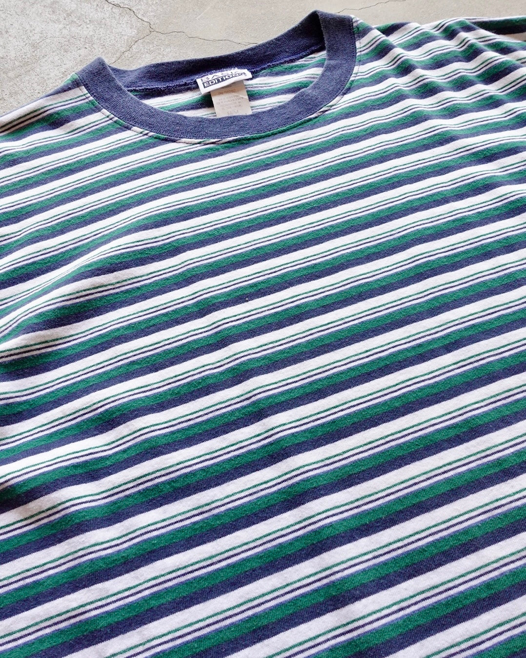 90s BASIC EDITIONS Border T-Shirt Green / Navy / White