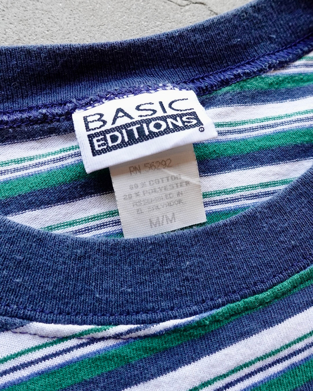 90s BASIC EDITIONS Border T-Shirt Green / Navy / White