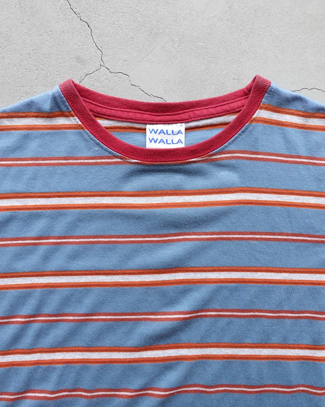 90s WALLA WALLA SPORT Border T-Shirt Orange / Blue