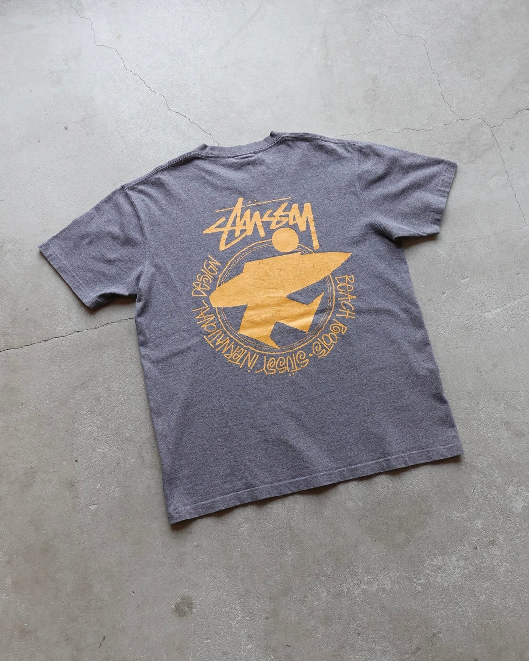 90s-00s Stussy Beach Roots Pigment T-Shirt Grey / Made in Mexico