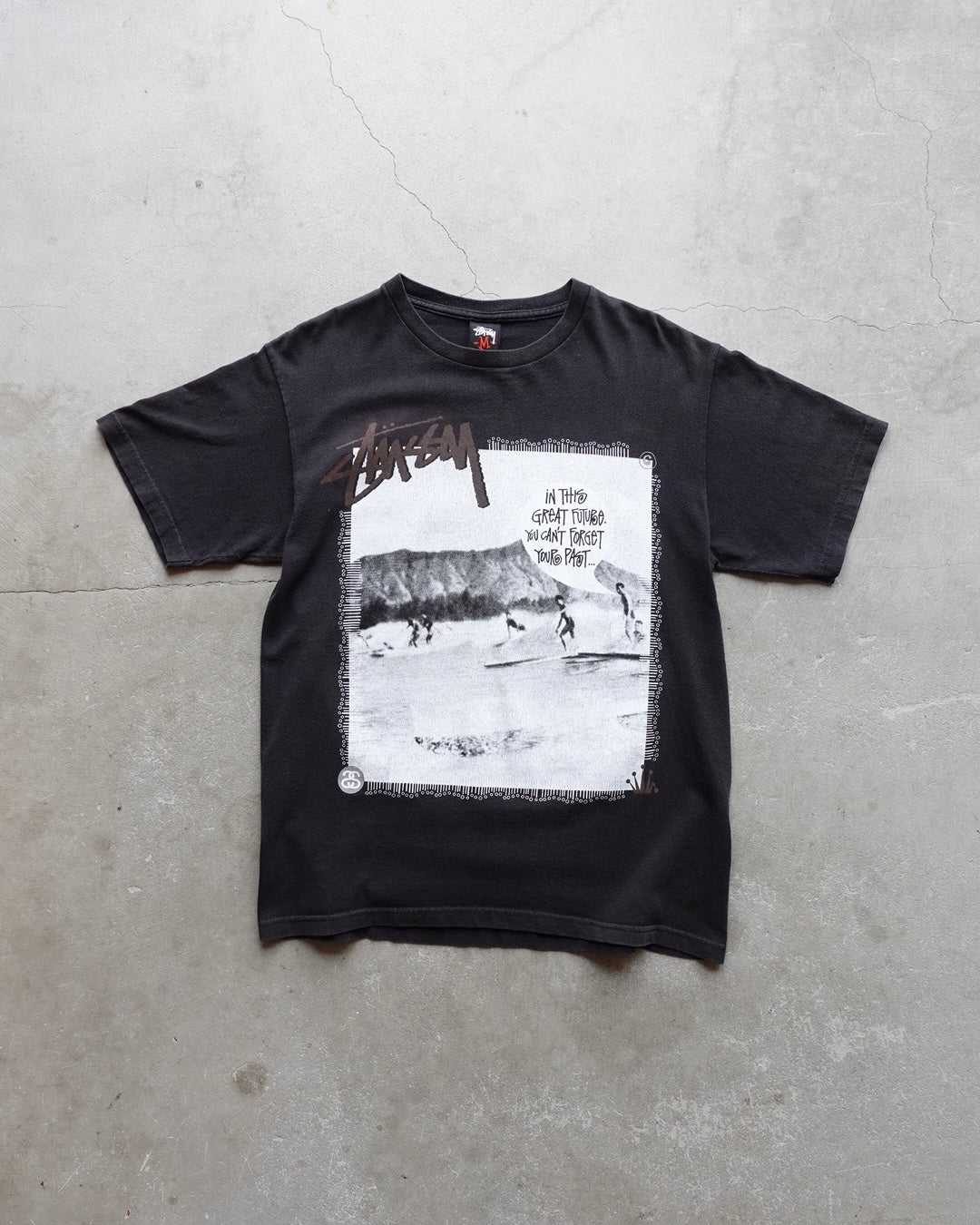 00s Stussy Old Surf Photo T-Shirt Black