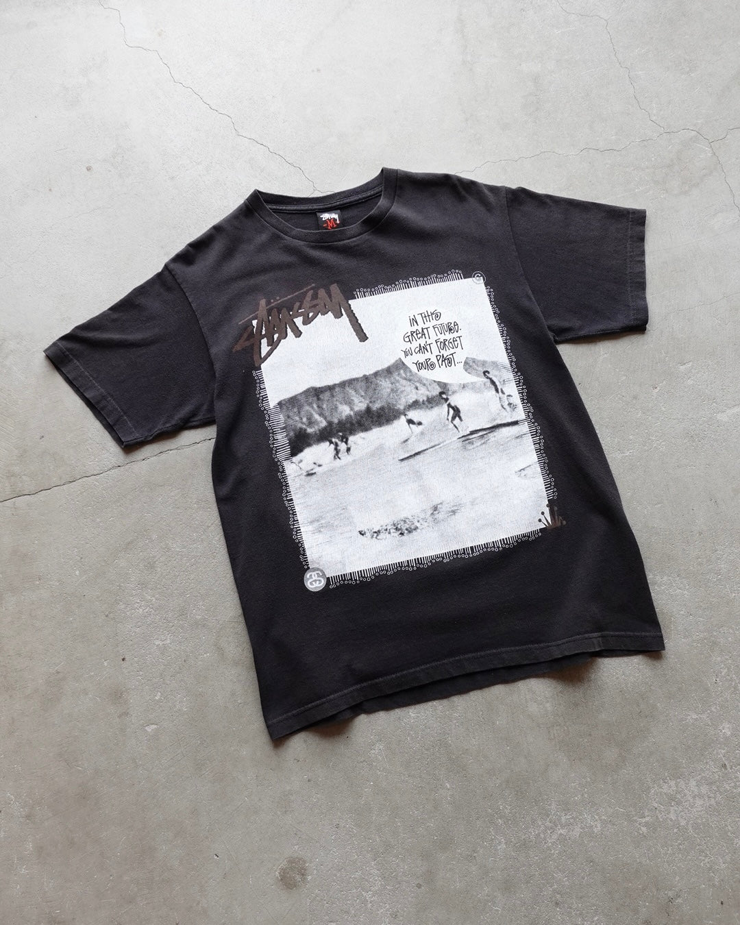 00s Stussy Old Surf Photo T-Shirt Black