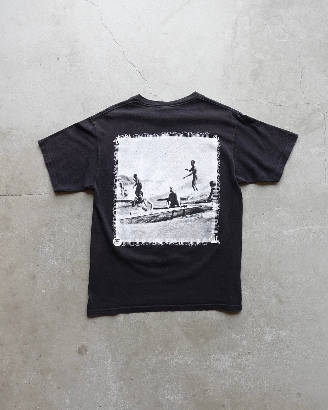 00s Stussy Old Surf Photo T-Shirt Black