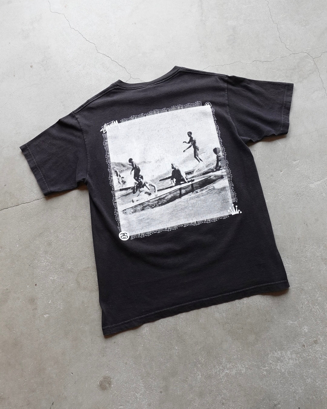 00s Stussy Old Surf Photo T-Shirt Black