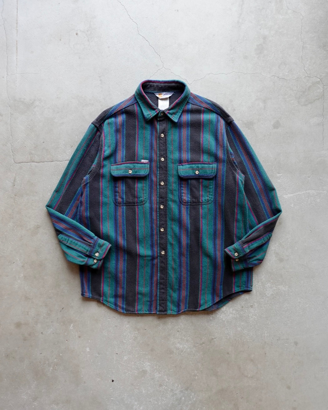 90s Carhartt Stripe Heavy Nel Shirt / Made in USA